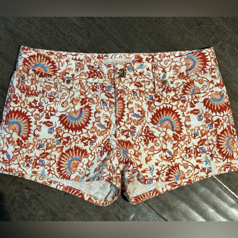 Tory Burch 28 five pocket jean type shorts floral vine pattern * fan floral vine